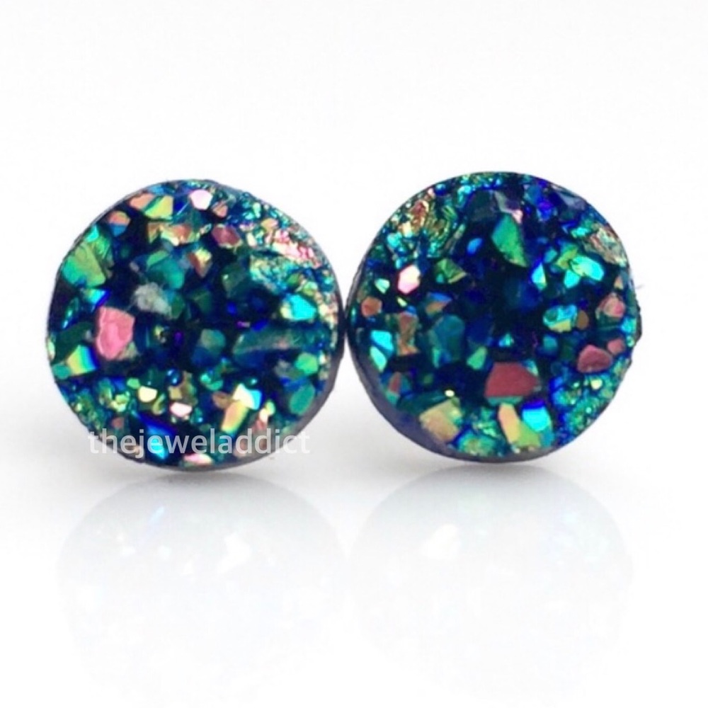 3 for 15🎀sm green gold rainbow faux Druzy studs